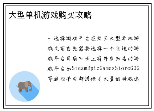 大型单机游戏购买攻略